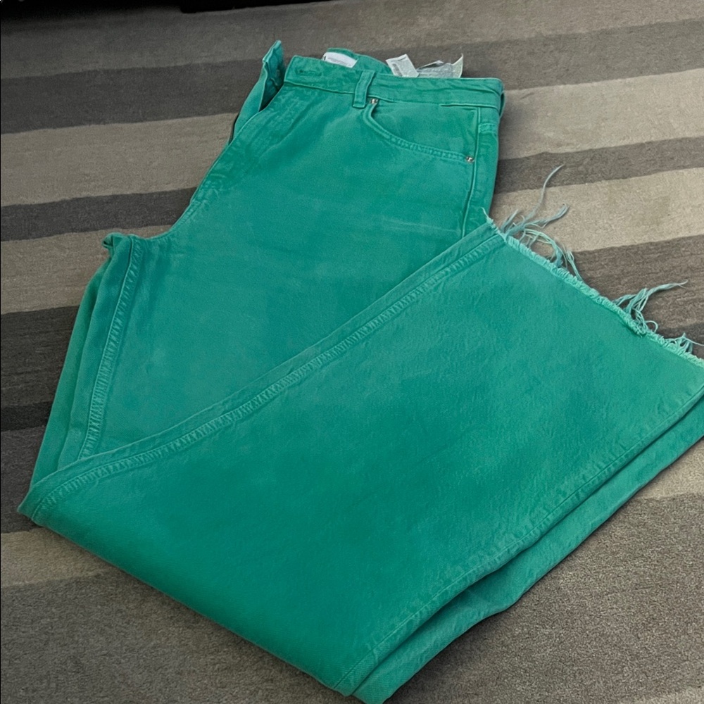 Zara Green Frayed Hem Pants